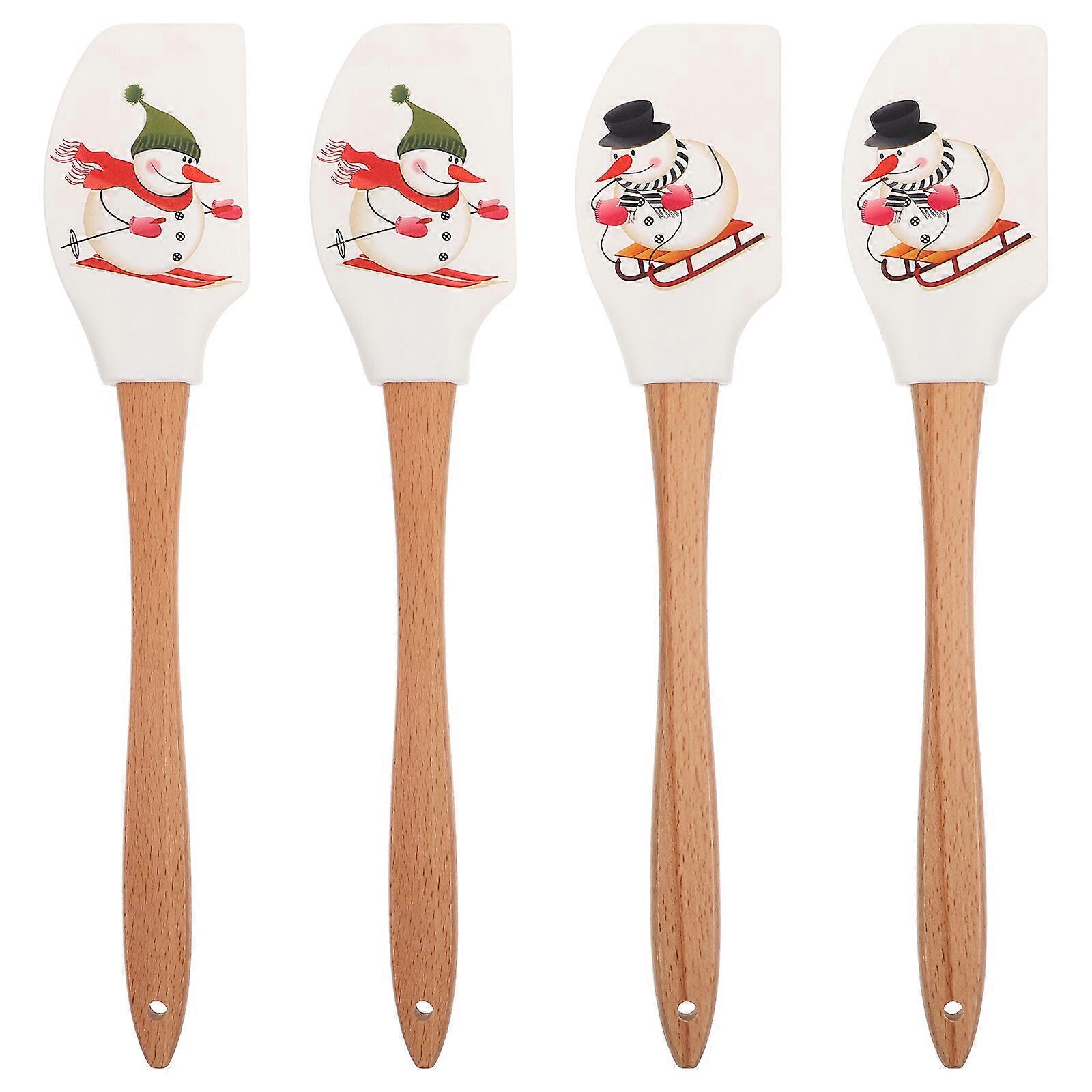 4 Pcs Cake Spatula Cream Butter Spatula Baking Spatula Holiday Silicone Spatula Farmhouse Baking Scraper Wood Handle Spatula