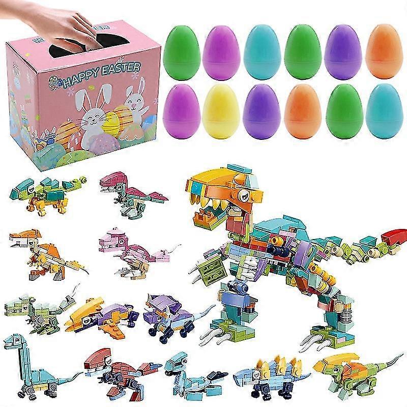 12-piece Easter Egg Building Block Surprise Easter Egg Stacking Block Set With Pre-assembled Dinosaur Building Blocks For Easter Basket Fillers
