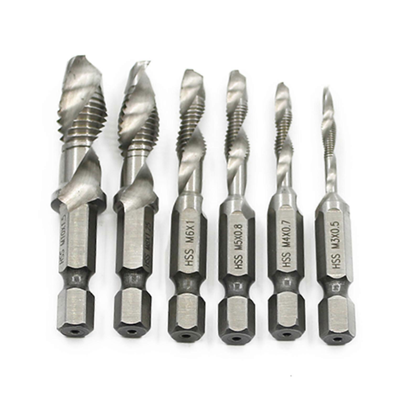 6 Pcs Hss Drill Tap Countersink Deburr Set Metric Combination Drill Tap M3-M10