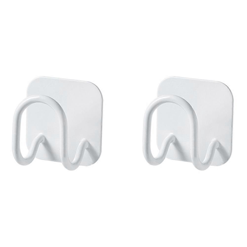 2pcs Stainless Steel Sponge Hooks Punch Free Storage Hooks Wall Hooks (White)