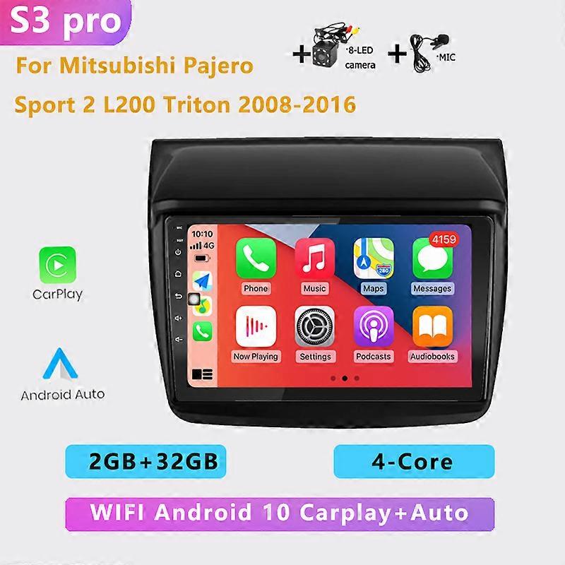 2DIN android auto car multimedia video player carplay GPS navigation For Mitsubishi Pajero Sport 2 L200 Triton 2008 - 2016
