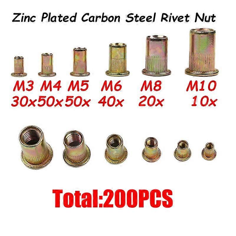 200pcs M3 M4 M5 M6 M8 M10 Head Rivet Nuts Set Nuts Insert Reveting Multi Size Rivet Nuts Collocation