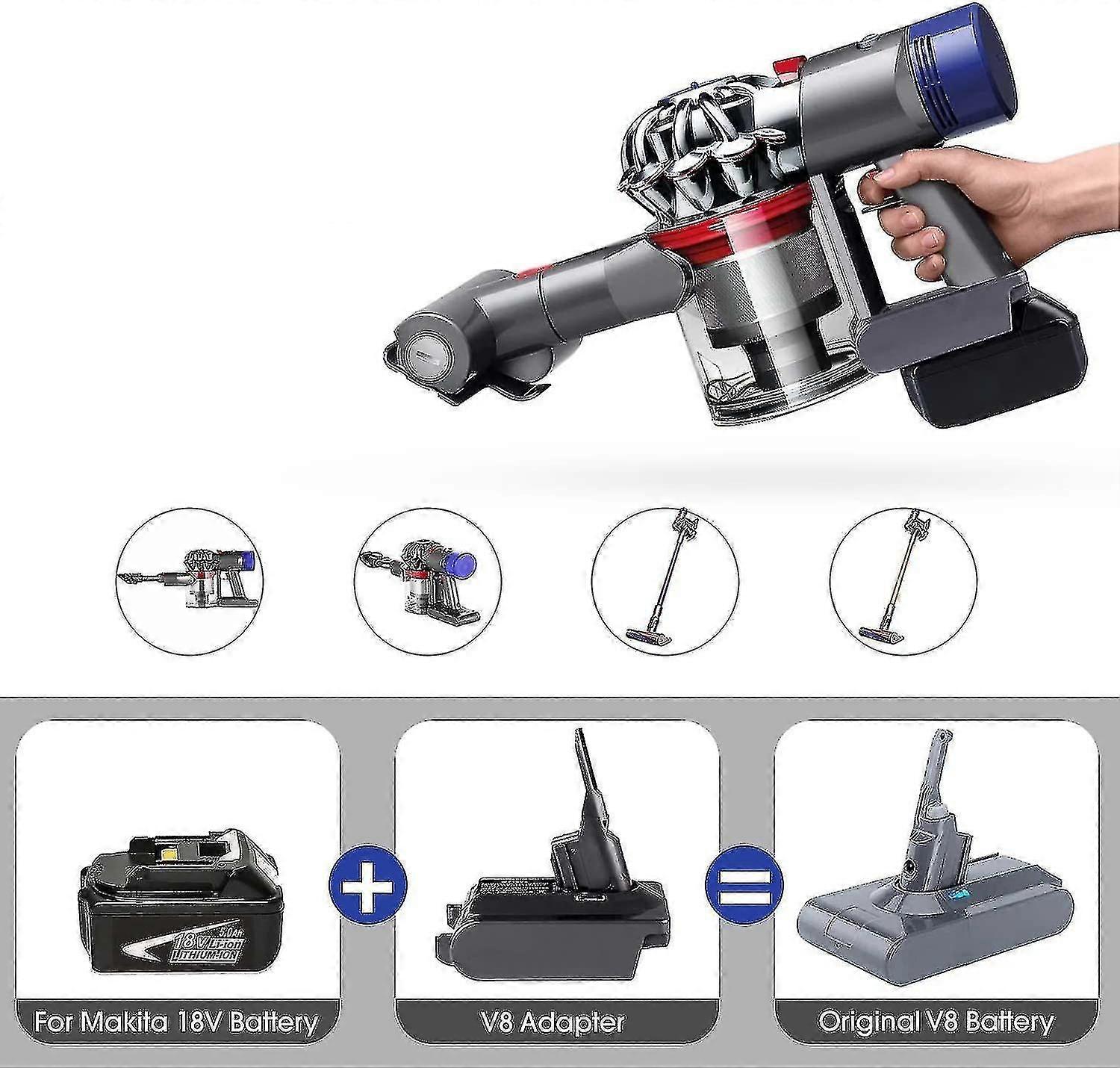 מתאם ממיר סוללת ליתיום 18v מסדרת Makita Bl18 לשואב אבק אבסולוטי של Dyson V8 לבעלי חיים V8 אלחוטי V8 סדרת Fluffy