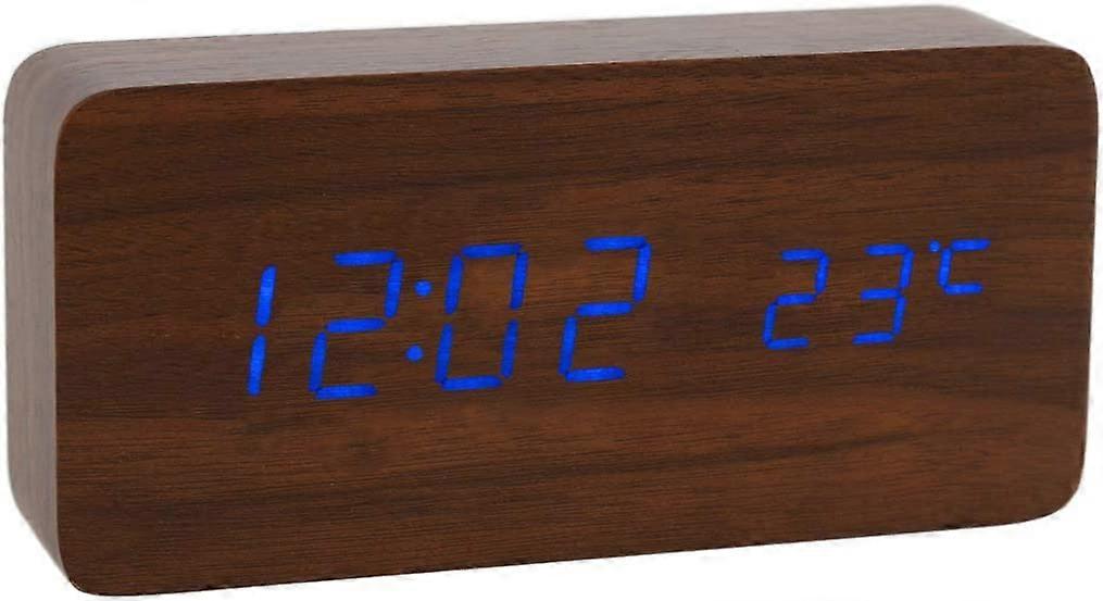 Houten digitale klok - multifunctionele LED wekker met tijd / datum / temp display en spraakbesturing