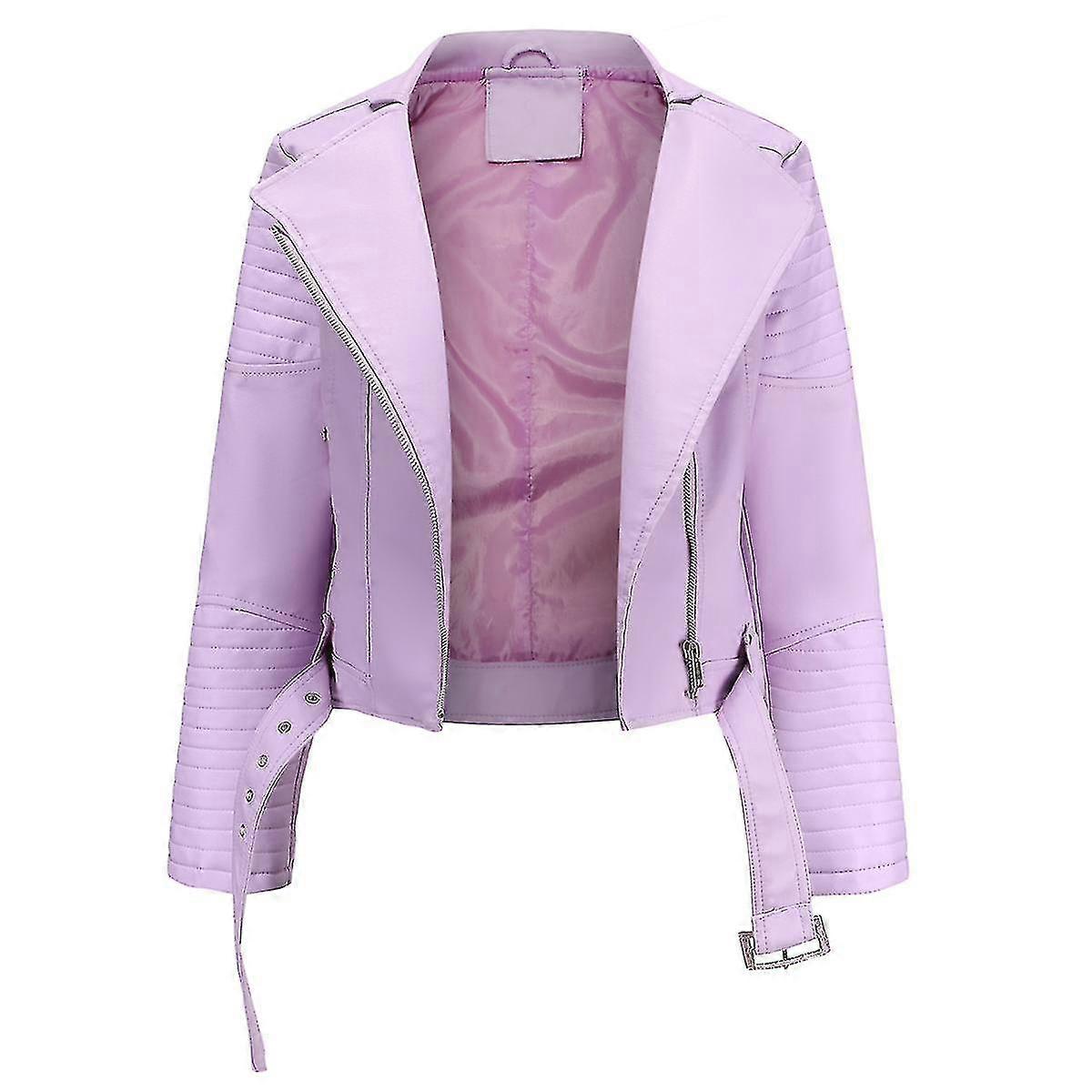 Naiwang Women's Solid Color Simple Slim Short Zip Lace-up Lapel Leather Jacket