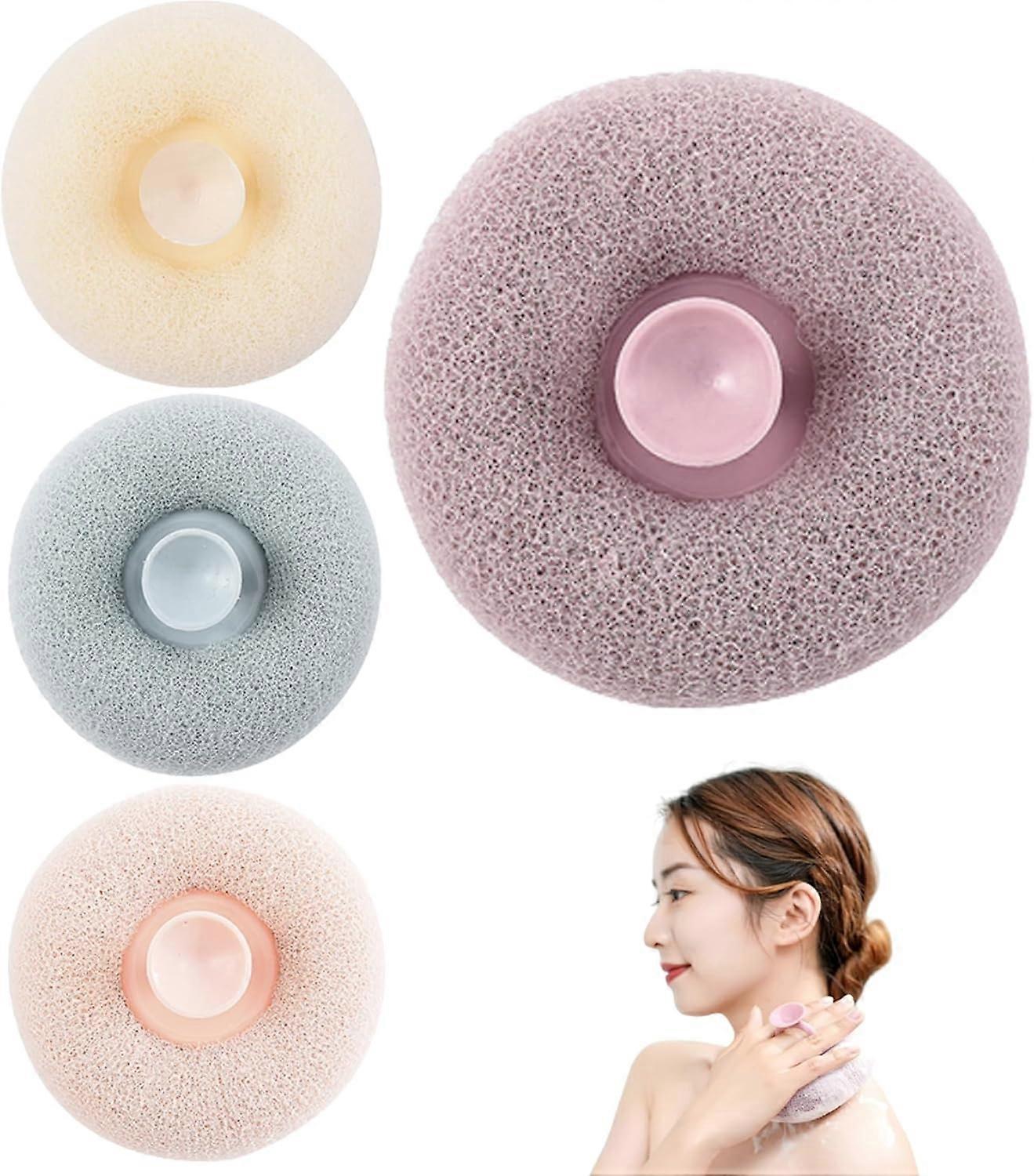 2-in-1 Bath Sponge 4PCS Upgrade Shower Sponge with Suction Cup and Handle Design and Massage Dot Body Exfoliating Sponge