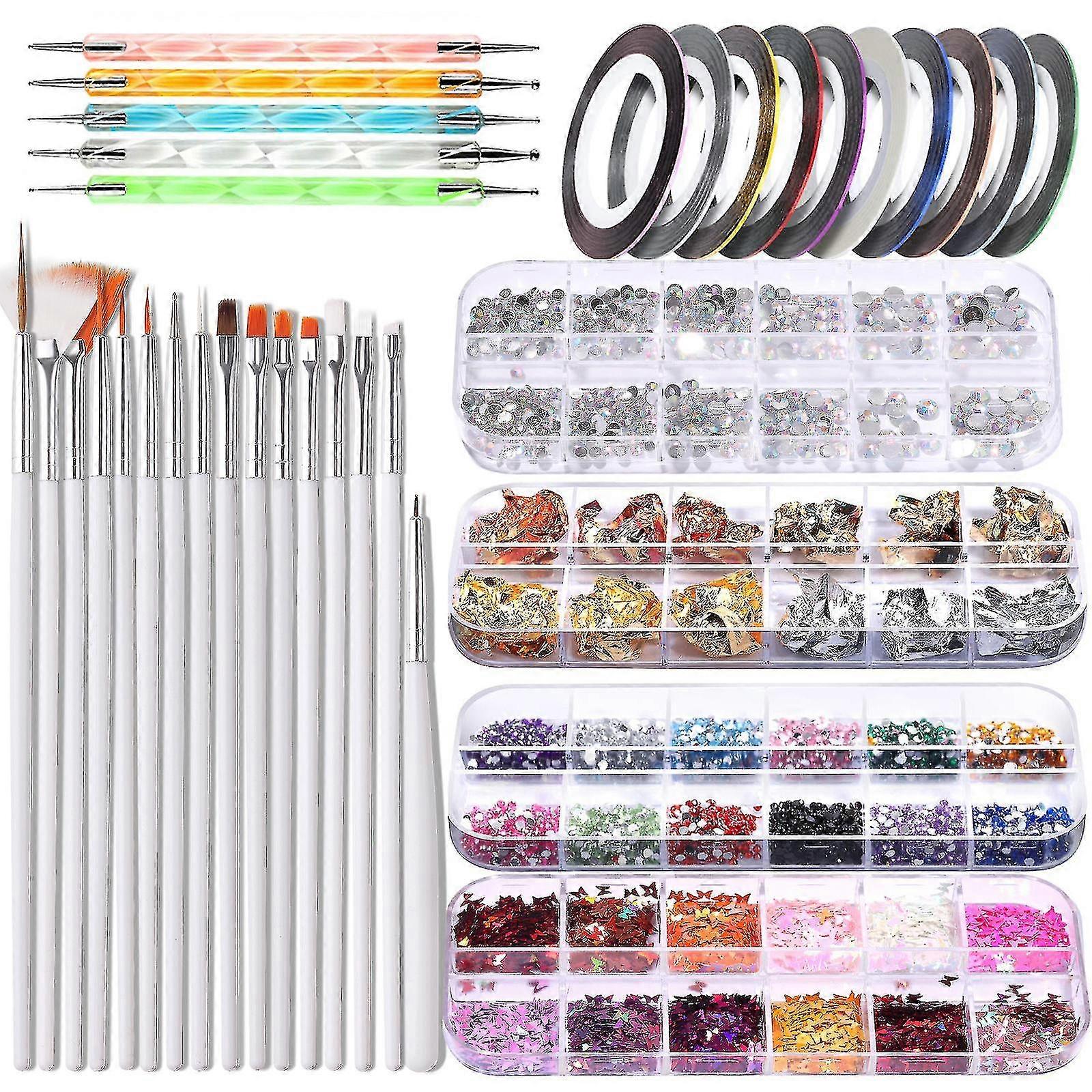 Nail Art Brushes Kit Nail Design Decorations Set Dotting Tools Multicolor Nail Rhinestone