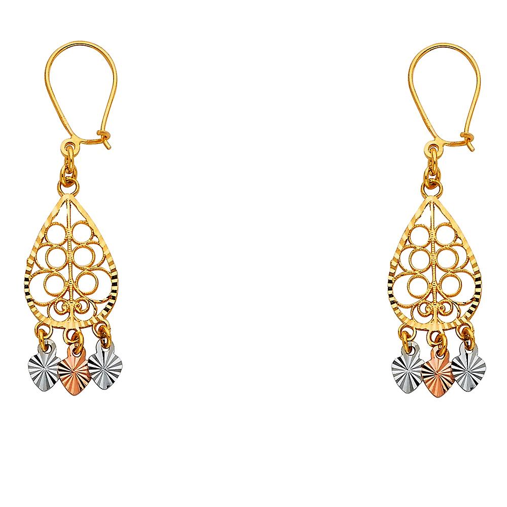 14k Yellow Gold White Gold and Rose Gold Sparkle Cut Chandelier Hanging Earrings 11x30mm Stud Earring for Women