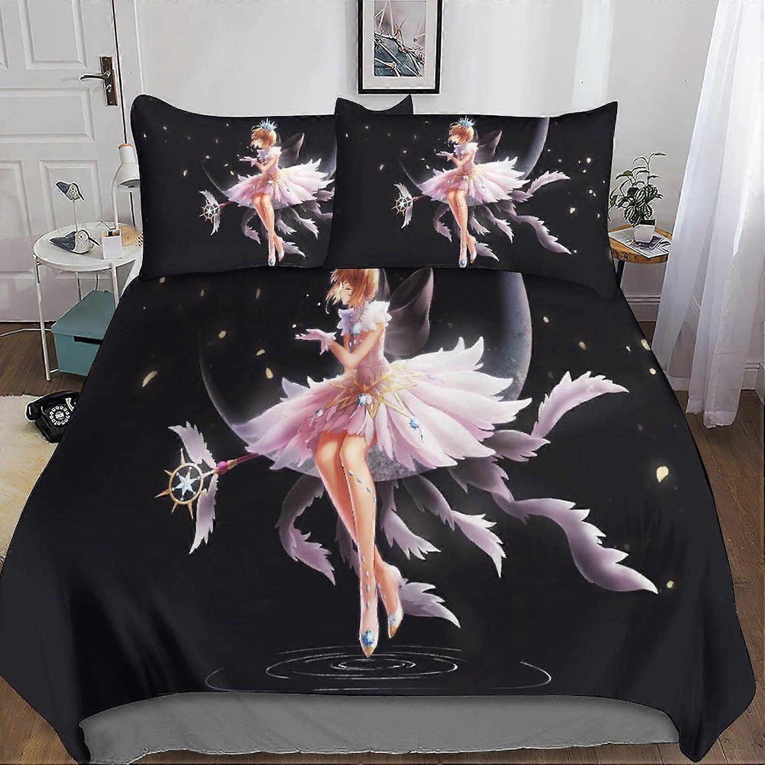 Cardcaptor Sakura Anime Sängkläder Set Påslakan & Örngott 3D Microfiber med dragkedja 3 st örngott Lämplig för pojkar och flickor