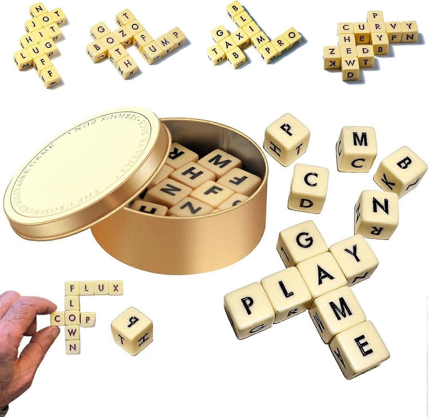 Crossword Solitaire Game, Fun Word Combination Game Dice, Crossword Solitaire Dice Game, 12 Wooden Letter Dice Set