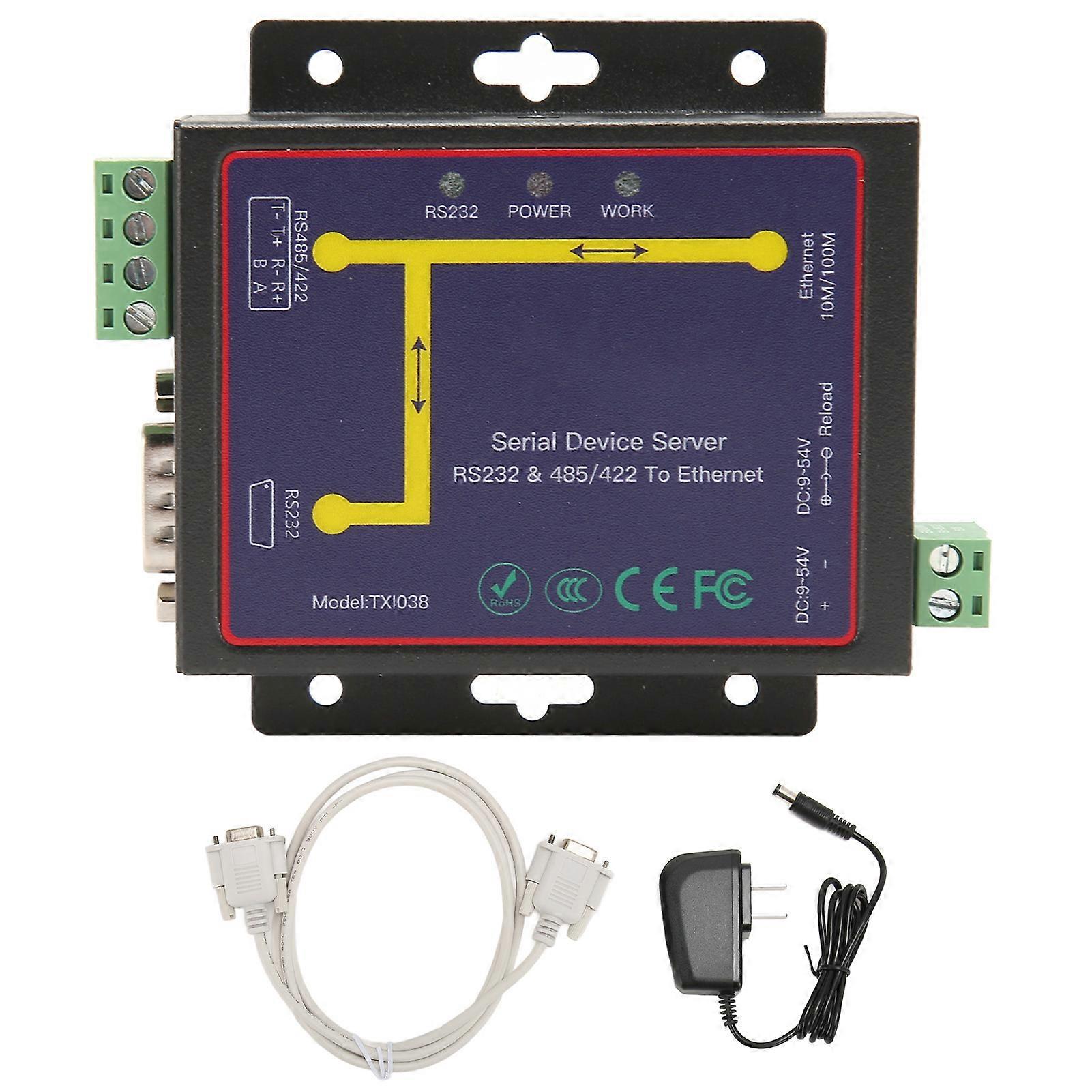 RS232 RS485 RS422 Serial to Ethernet Adapter 10/100Mbps RJ45 TCP IP Converter US Plug