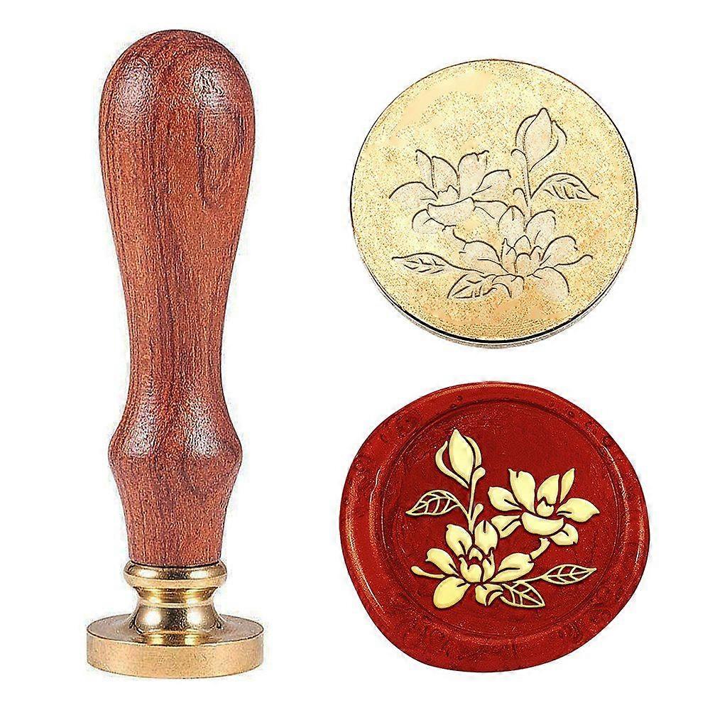 Wax Seal Stamp Set Sealing Wax Stamp Solid Brass Heads with Wood Handles for Envelopes Invitations Gift Card Flower 83x22mm Stamps: 25x14.5mm