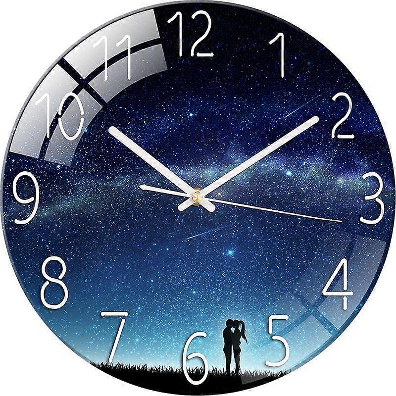 Glass Wall Clock Silent Non Ticking Wall Clock- 12 Inch Quality Quartz Battery Operated Round Clock for Home Office Stars