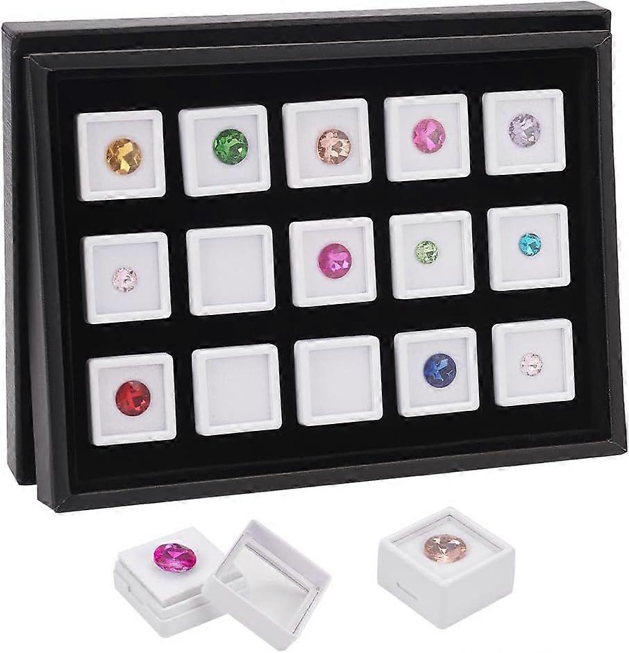 15 Pack Gemstone Display Box White Diamond Display Case Jewelry Box Container with Clear Window for Treat Gems Coins Diamond Gift Packing 1.1x0.65inch
