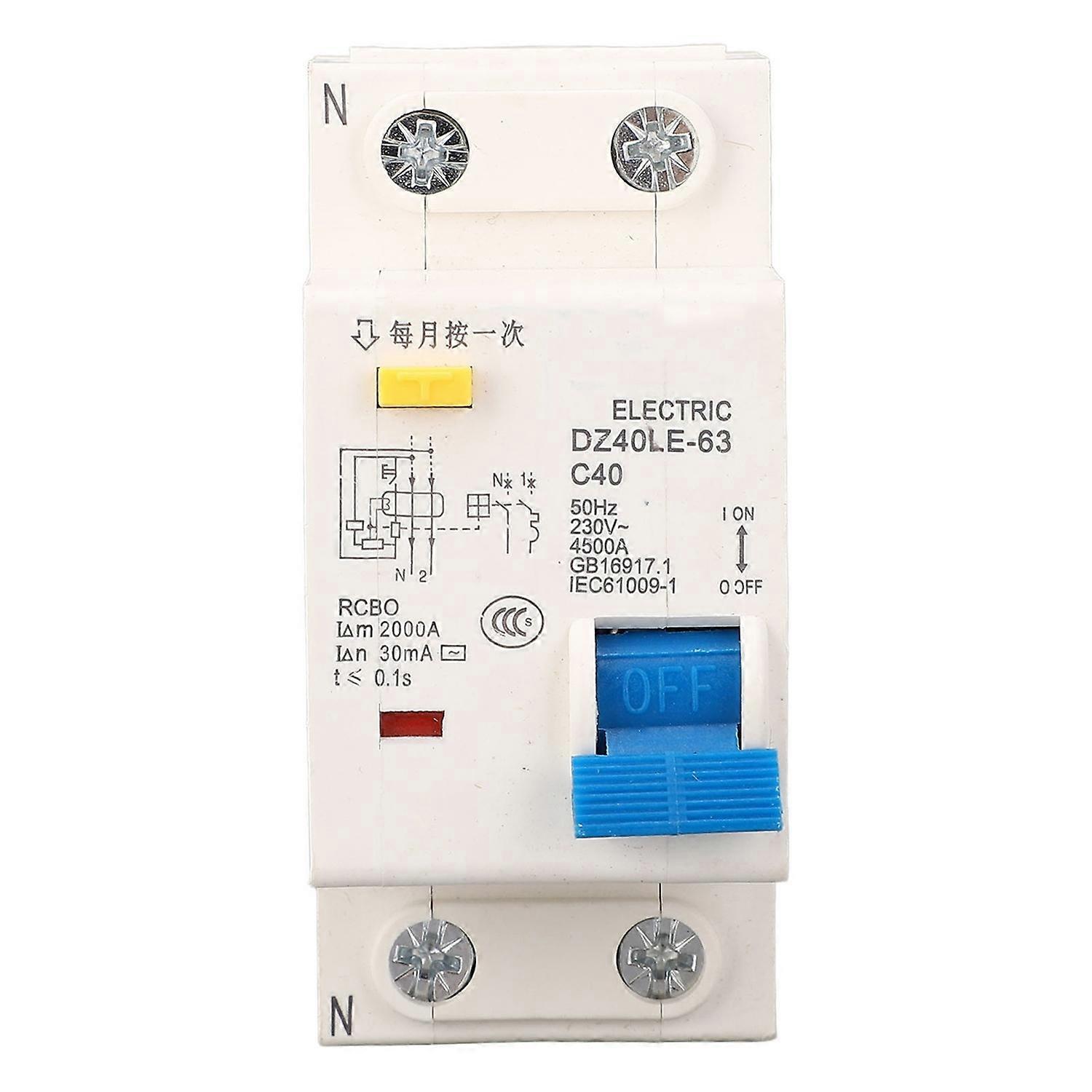 DZ40LE 63 Leakage Circuit Breaker  PC Flame Retardant Rail Mounting Single Handle Circuit Breaker 1p