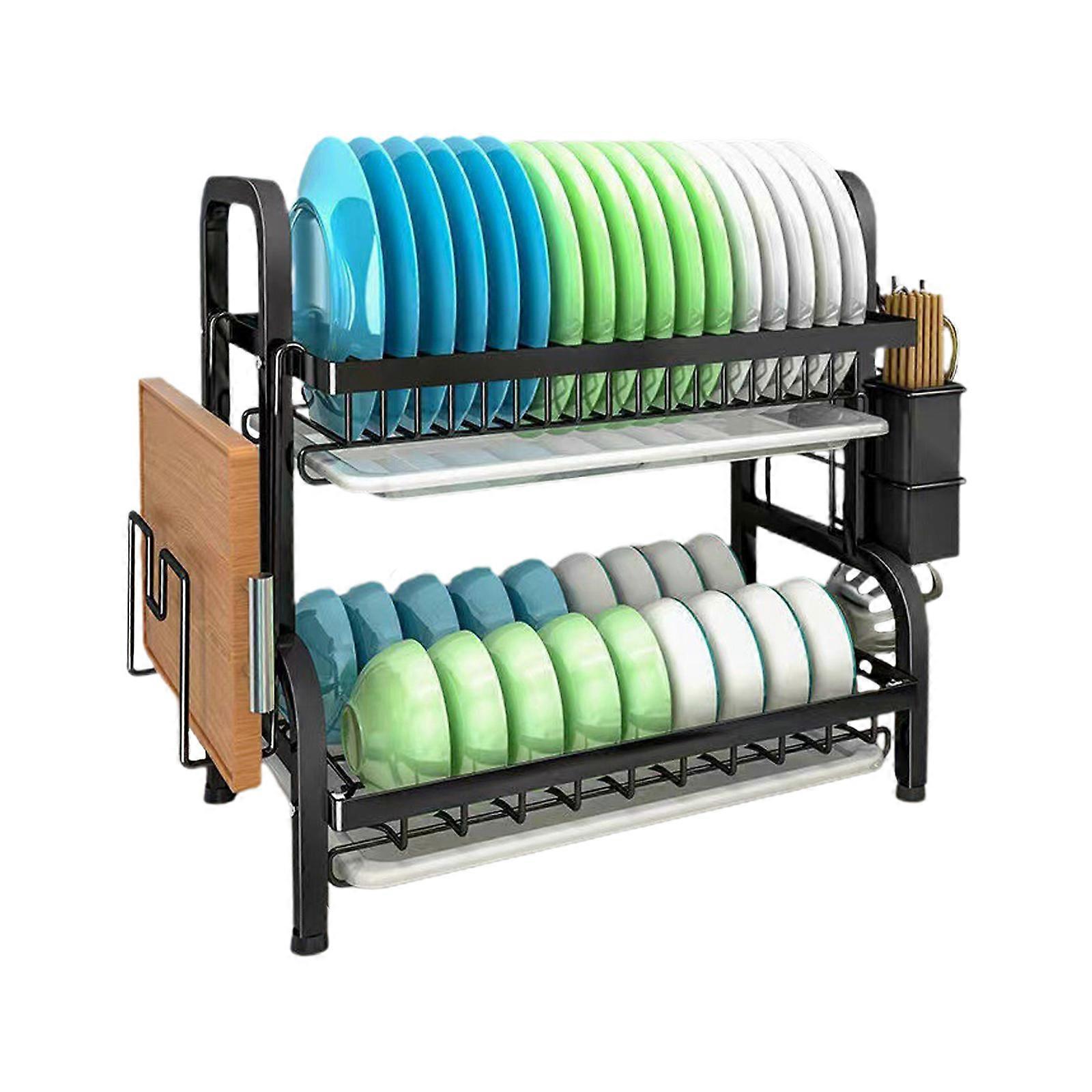 Double-Layer Dish Rack with Drainboard Carbon Steel