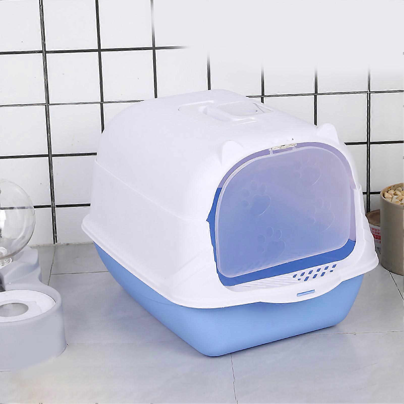 Fully Enclosed Large Cat Litter Box with Door Isolate Smelly Cat Toilet Cat Pet Supplies(Blue Send Shovel Activated Carbon Deodorant Bag)