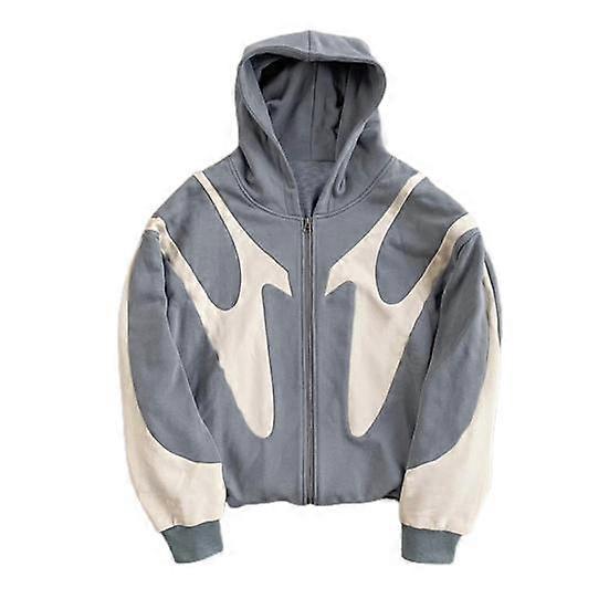 Men Jacket Hooded Long Sleeve Zipper Closure Patchwork Color Coat with Pockets Autumn Winter Windproof Sports