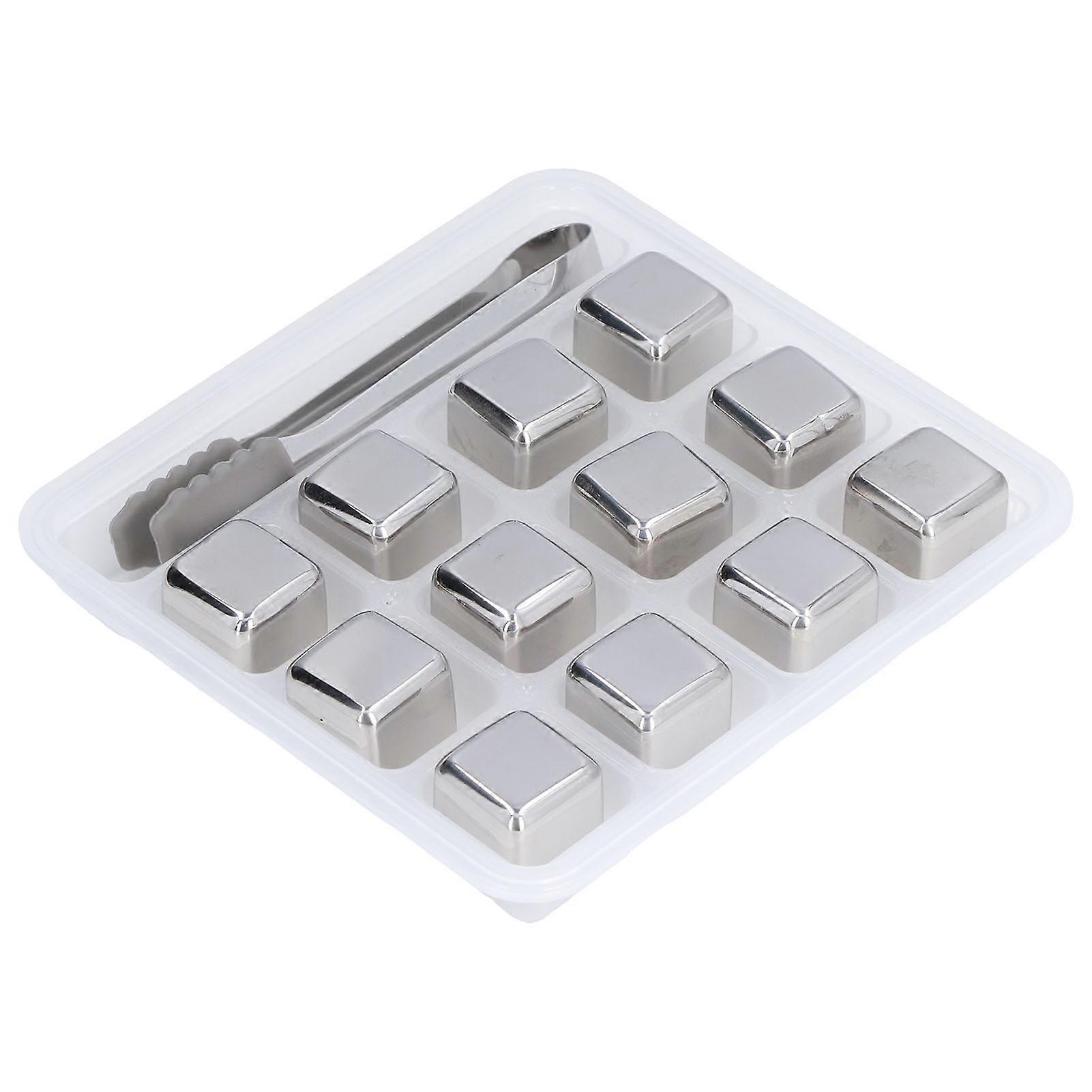 12Pcs Barwares with Tong Storage Box Reusable Stainless Steel Beverage Ice Cubes Set for Home Bar Use