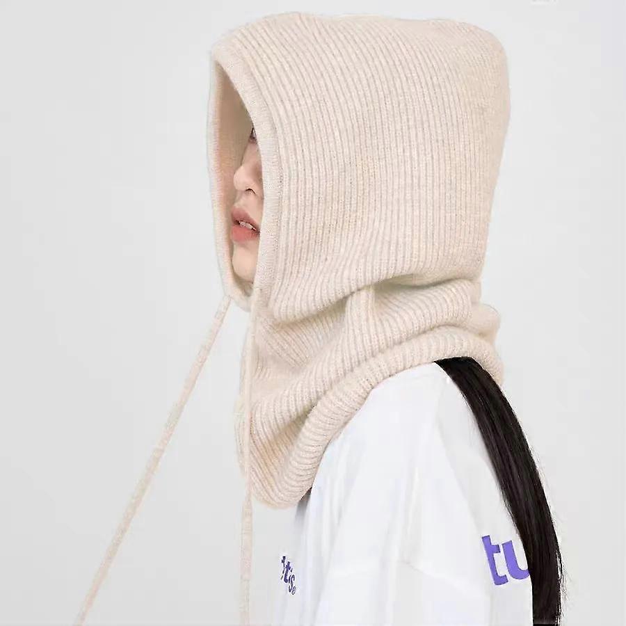 WTEMPO 1PC Couple Solid Color Woolen Hats Women's Autumn Winter Thickened Knitted Warm Ear-protection Hooded Scarf Hats