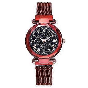 SQCLV Mujer de moda Esfera redonda Números romanos Reloj de pulsera de cinturón de malla de aleación de cuarzo