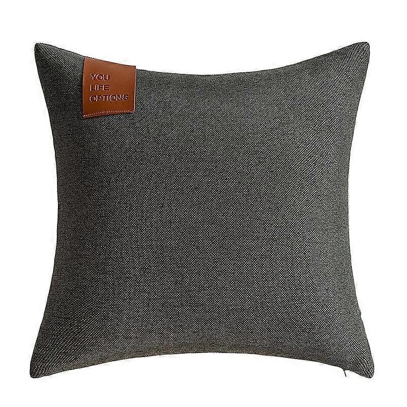 Leather Label Splicing Pillow Sofa Living Room Cushion Set Bedroom Bed Large Back Cushion Simple Solid Colour