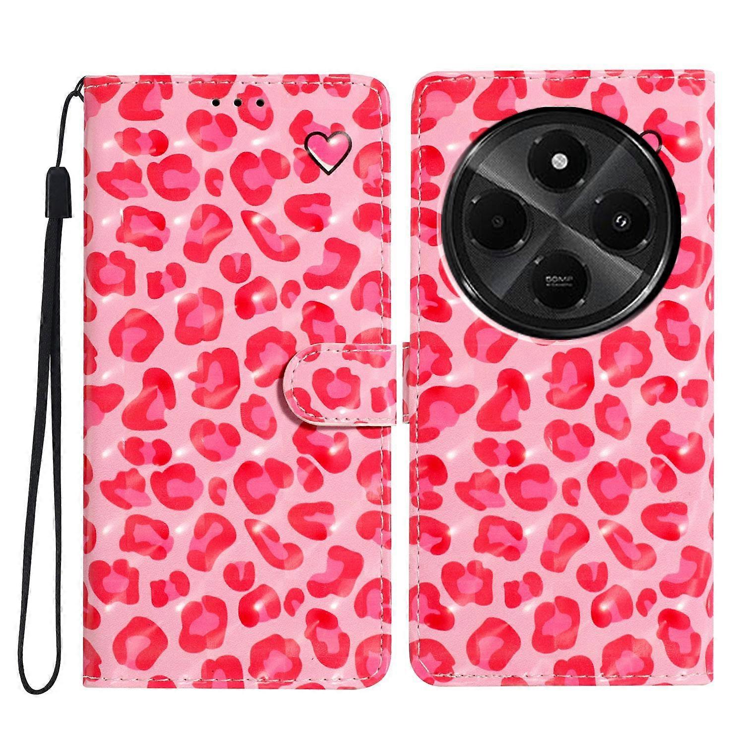 For Xiaomi Redmi A4 5G Case PU Leather Wallet Phone Cover 3D Pattern Printing-Pink Leopard Print