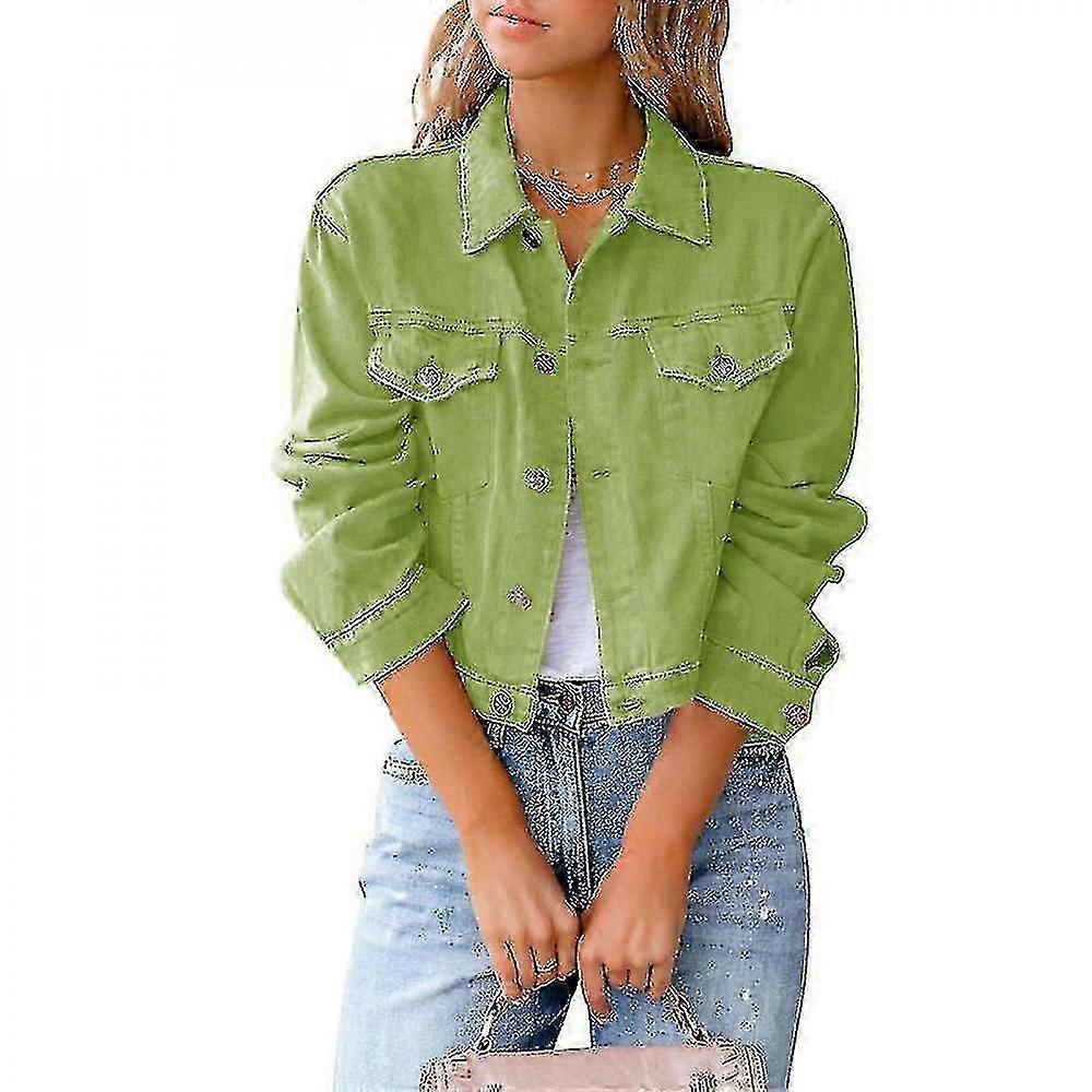 Stretch Fitted Women's Denim Jacket with Button Down & Long Sleeves