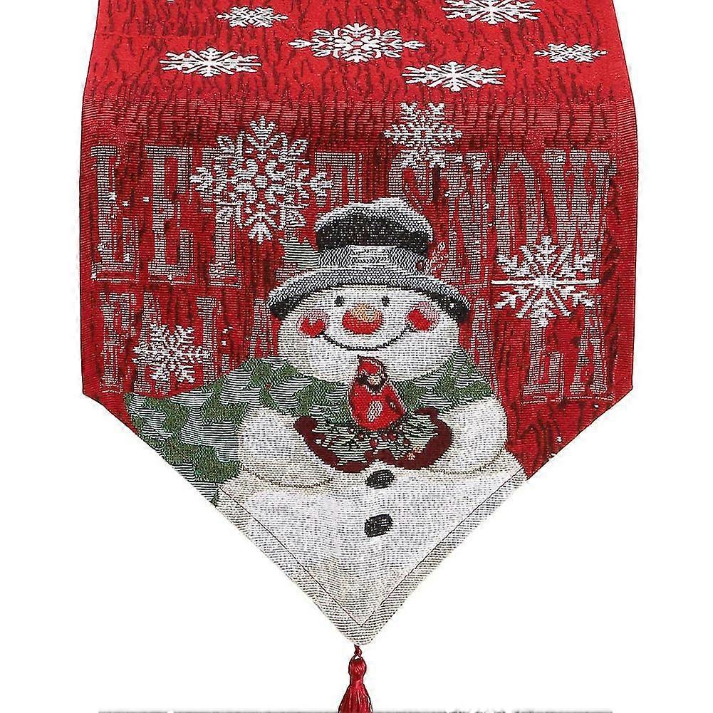 Christmas Table Runner Snowman Embroidered Table Runner Xmas Linen Table Decoration