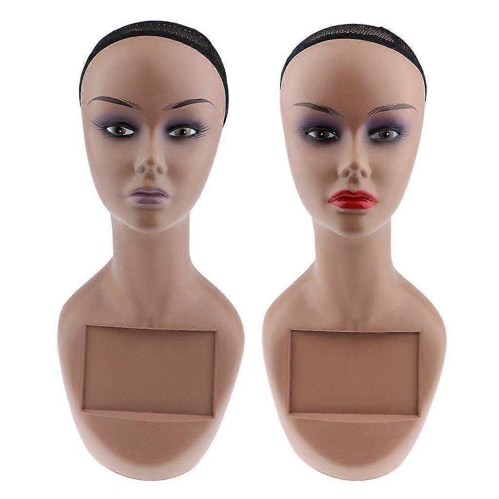 2x Puppe Büste mit Make-up Hut Schmuck Display