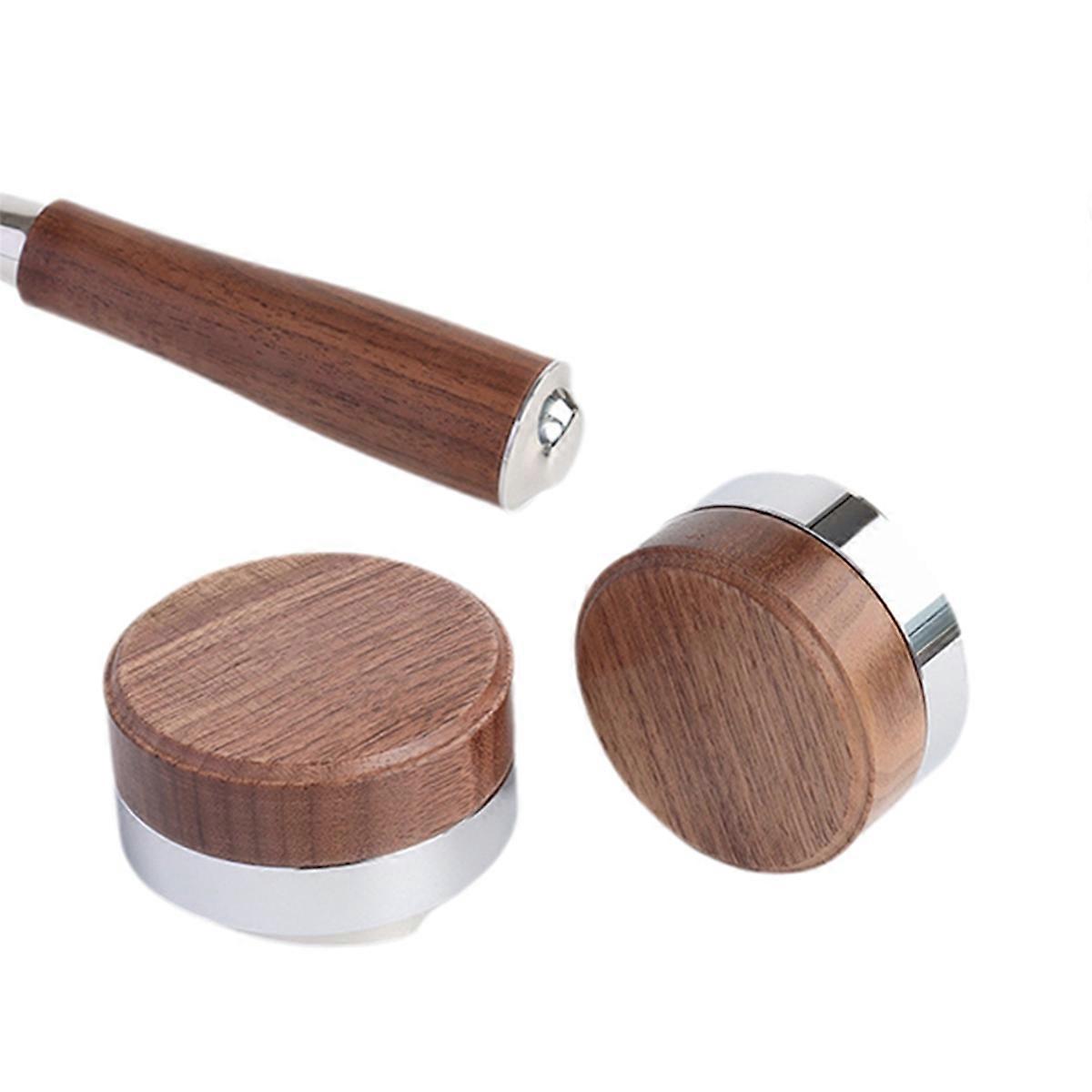 51mm Coffee Tamper Coffee Distributor Tool Walnut Cover Espresso Leveler Fits for Portafilter Espre