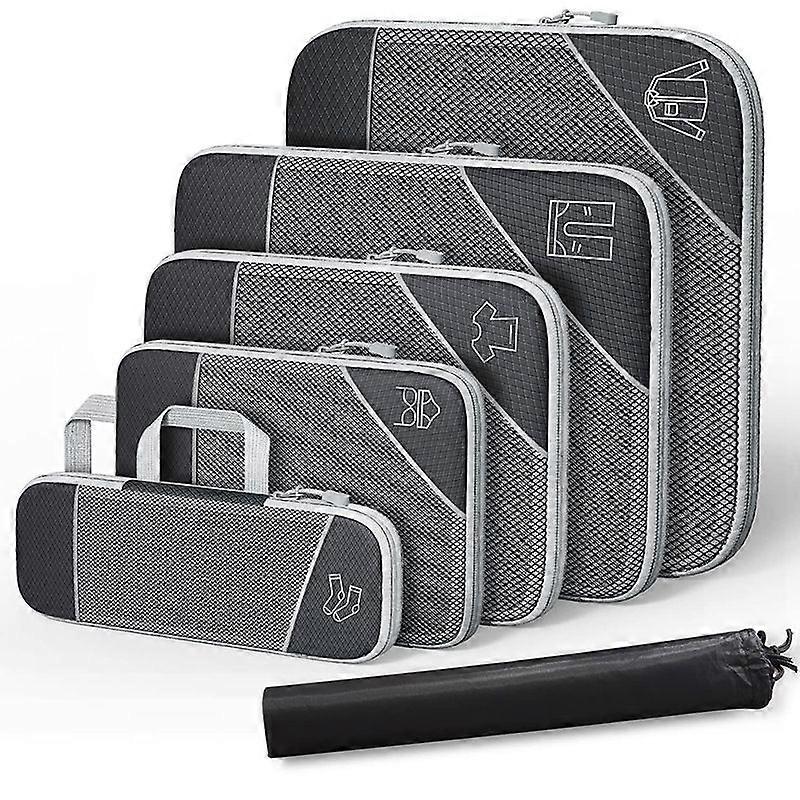 Compressed Packing Cubes For Travel, 6 Pieces Of Expandable Luggage Storage Bag Compressed Cubes For Packing Mesh Top And Durable Zipper