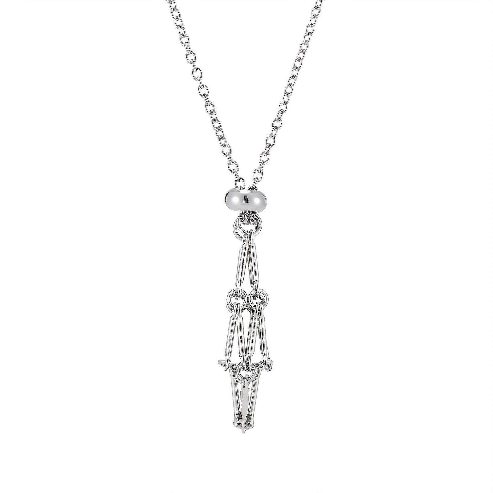 Colar de Cristal Vazio com Cordão de Cristal Natural Ajustável Colar de Gaiola de Cristal Clavícula Corrente de Malha Colar Prata S