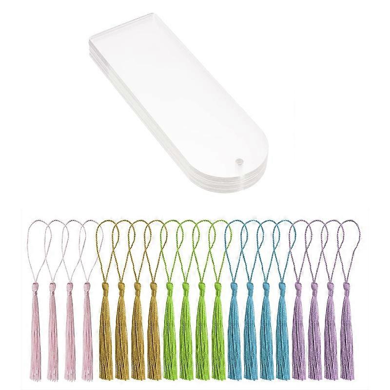 20Pcs Rectangle Transparent Acrylic Book Markers with 20Pcs Tassels