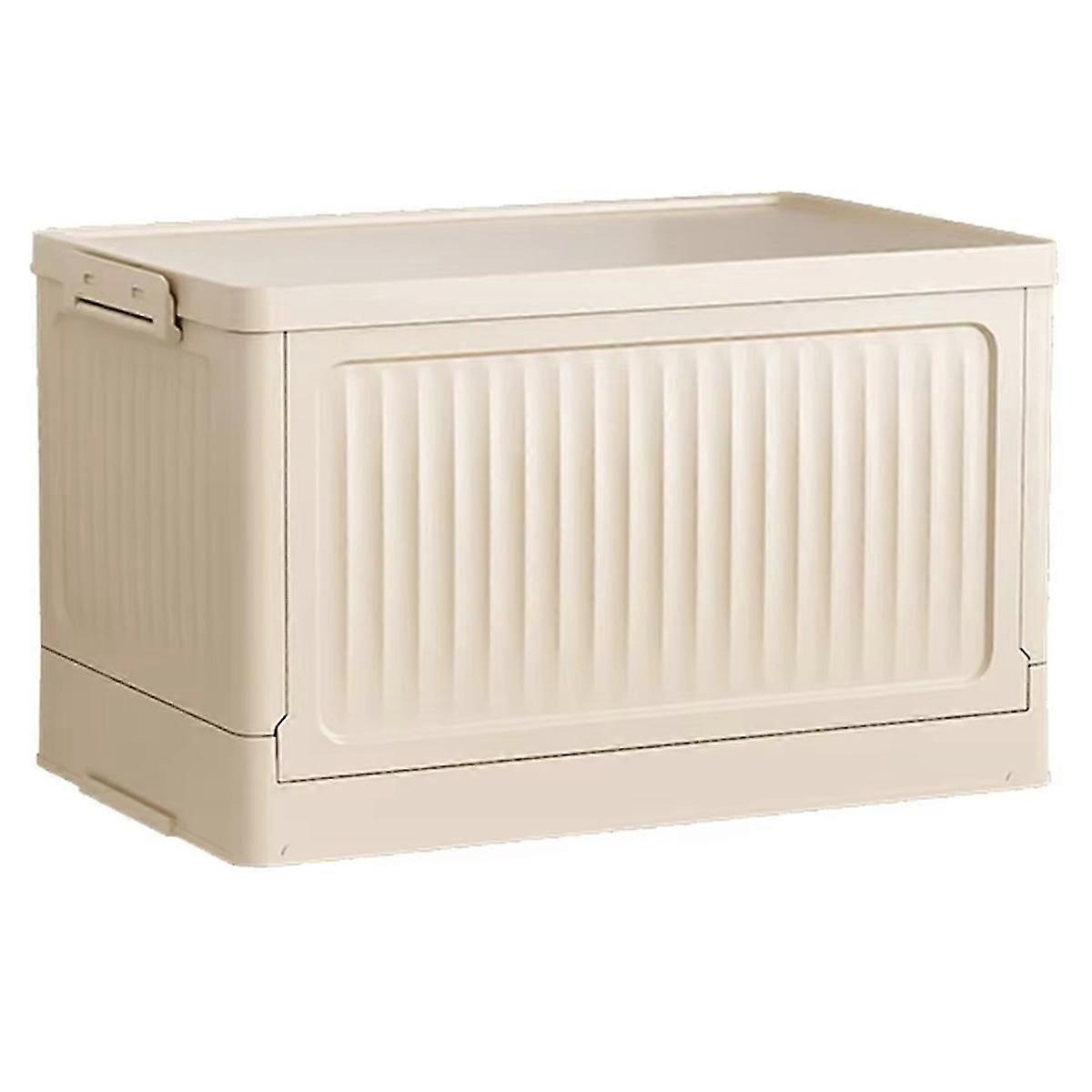 Large Capacity Folding Storage Box with Pulley - Stackable Plastic Organizer with Lid, Portable Con