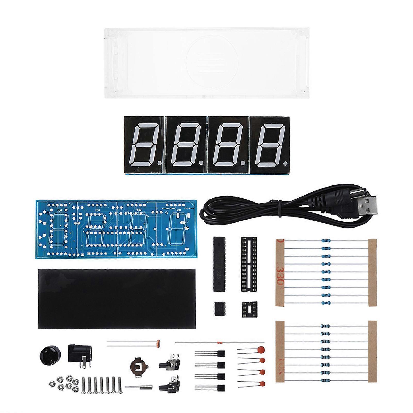 4-digit DIY Digital LED Clock Kit Auto Display Time Temperature Electronic DIY Kit Clock Green
