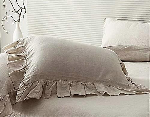Pillow Case - French Flex Linen White Ruffled Standard Queen Size 20x26 Inches, Soft and Durable Bedding Accessory