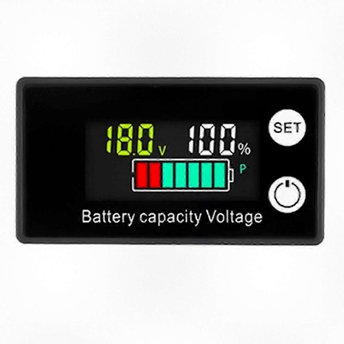 DC 8-100V Battery Voltage Meter with Capacity Indicator for Lithium, LiFePO4, Lead-Acid Batteries (12V, 24V, 48V) - LCD Display