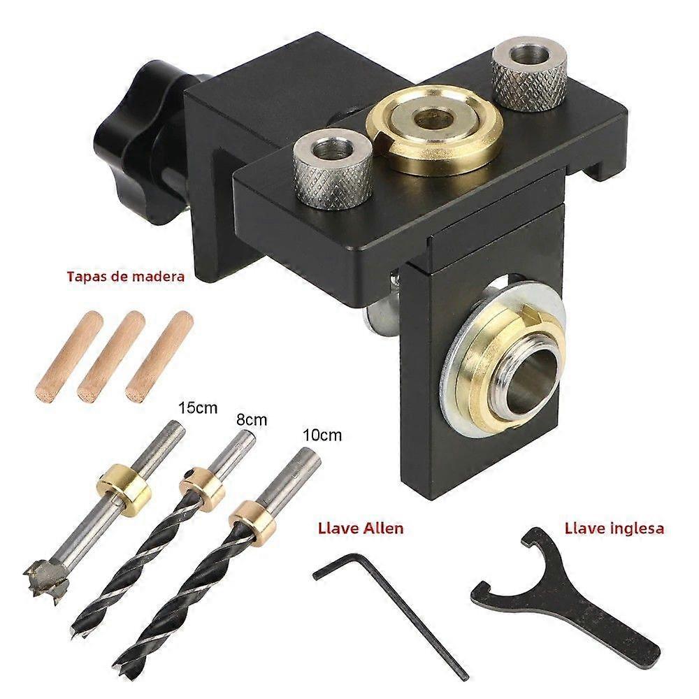 in 1 Adjustable Drilling Jig Set with 8/15mm Drill Bit for Wood Drilling Guide Locator Pocket Hole Jig Tool