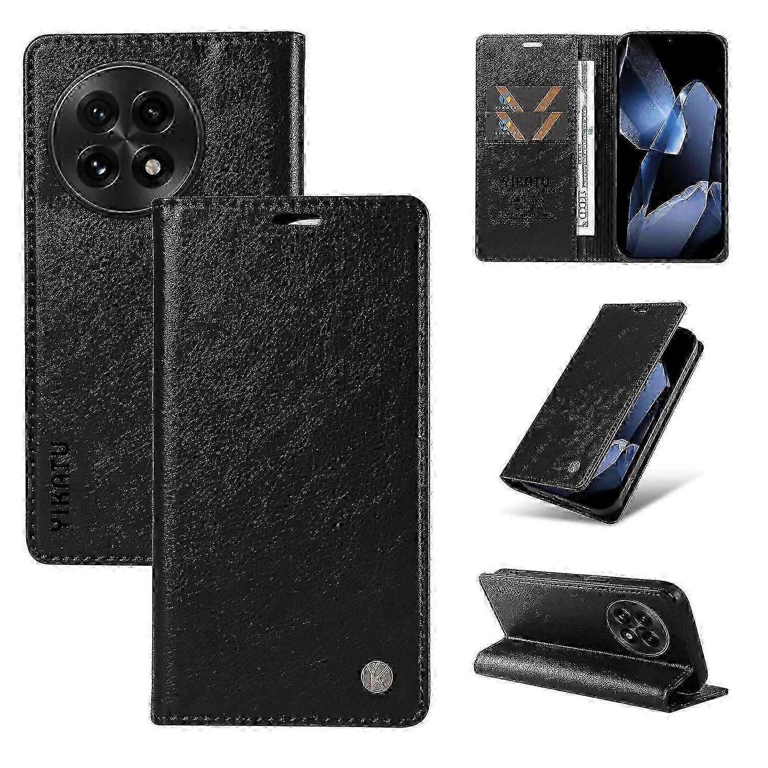 OnePlus 13 Compatible Wallet Case with YIKATU YK-006 Magnetic Closure Leather Cover Featuring Litchi Texture and Gift Set