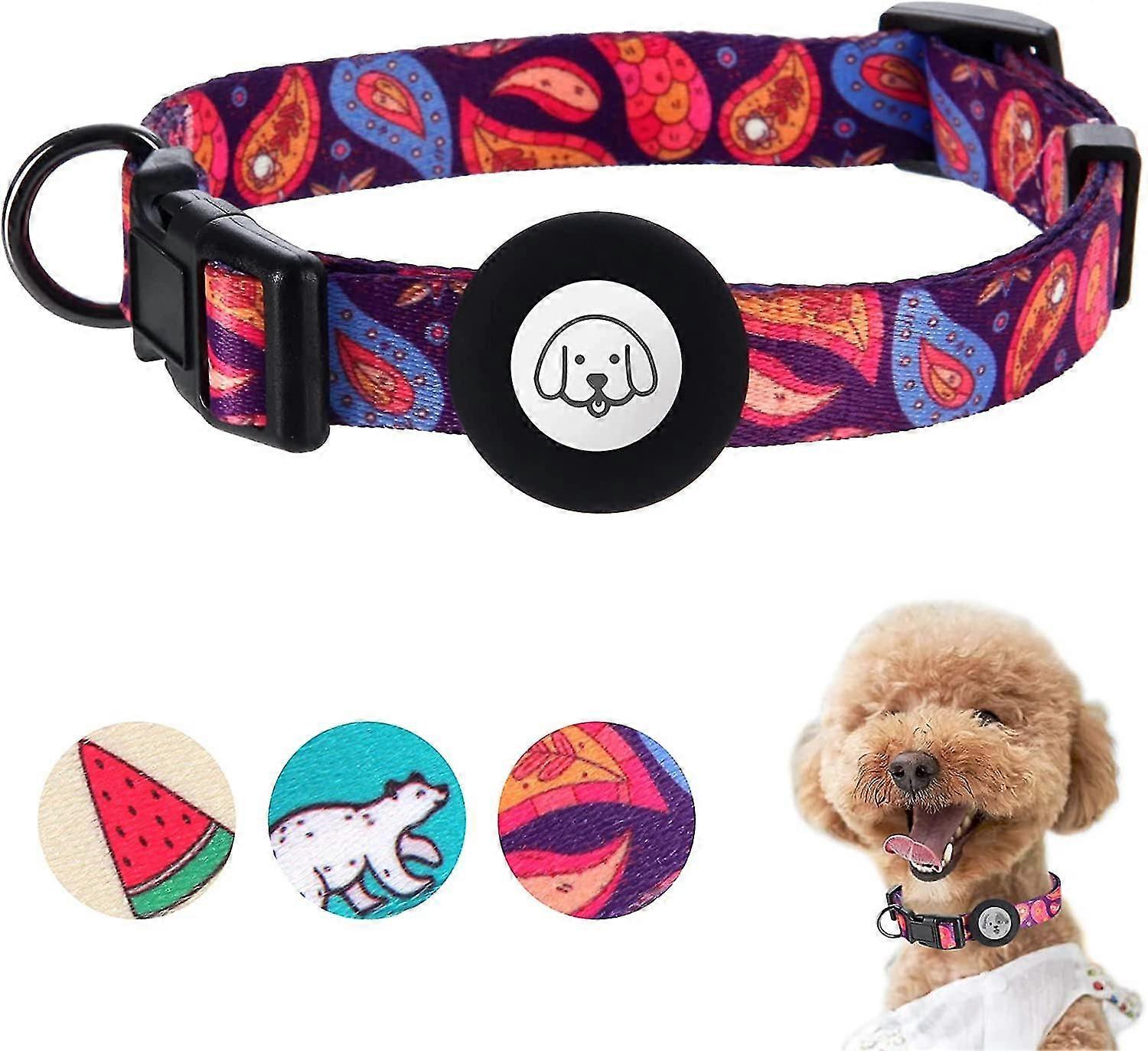 Adjustable Soft Airtag Dog Collar, Print Flower Multicolor Cute Patterns