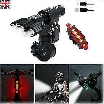 Bicicletta Ricaricabile T6 Mtb Bike Torcia A Led Luci Lampada Anteriore E Posteriore Con Supporto