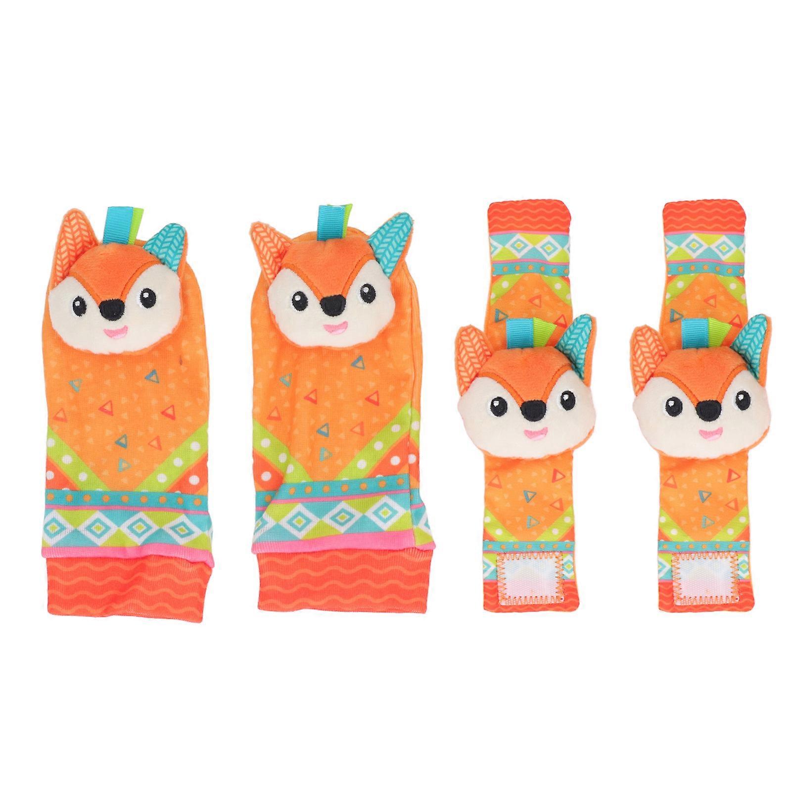 Baby Wrist Rattles Toy Colorful Pattern Soft Early Educational Rattles Foot Finder Socks Set