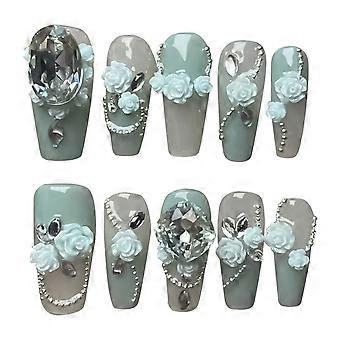 Vintage handgemachte tragende Nägel französische grüne Blumen einzigartige Nagelanhänger geeignet für Maniküre Nagelstudio