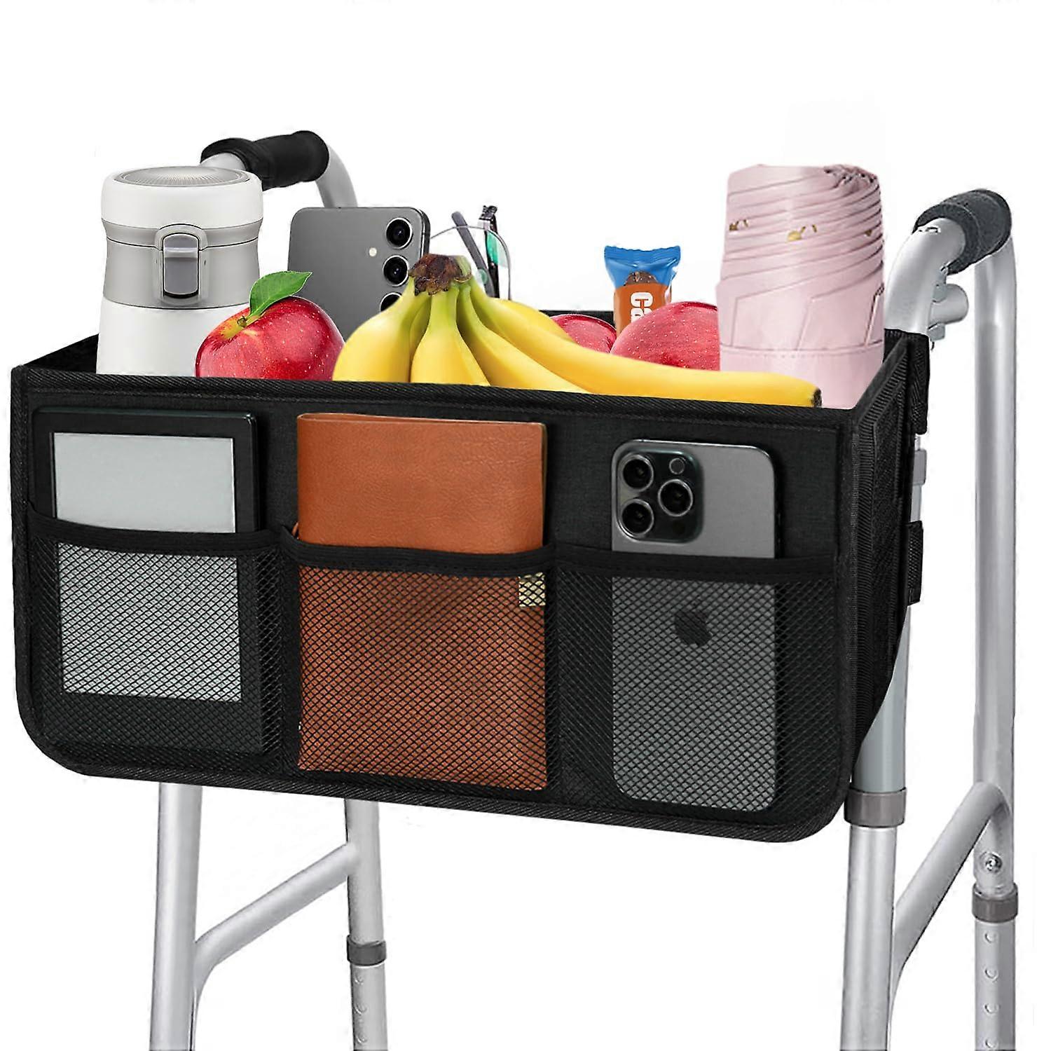Walker Basket Folding Walker Bag with Cup Holder and Storage Pockets, Organizer for Seniors (Not Fit for Rollator Walkers)