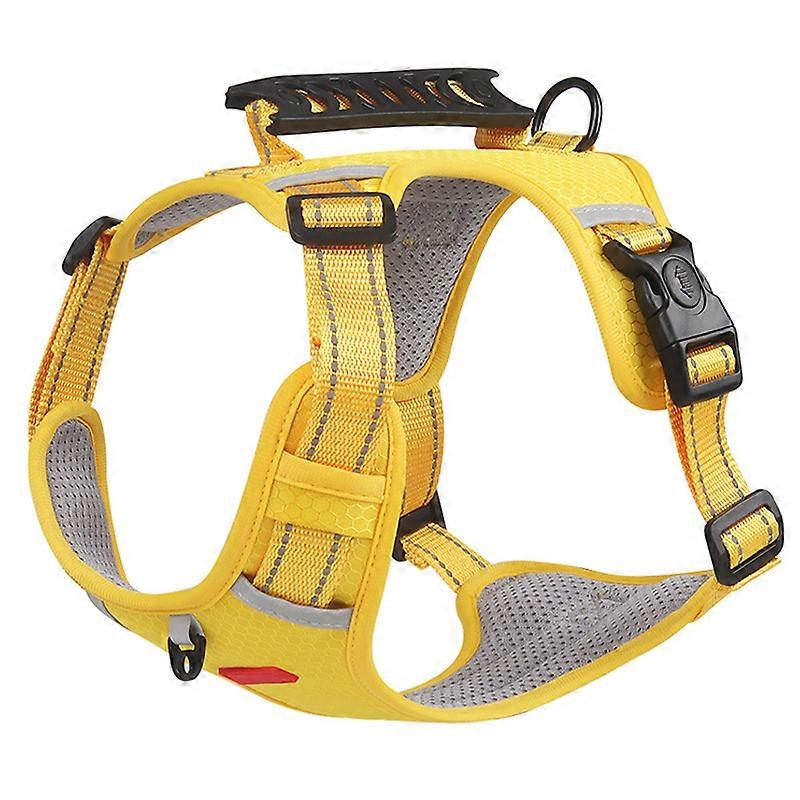 and Leash Safe Explosion Proof Reflective Double Protection Dog Training Harness Set with Pet Tag Yellow