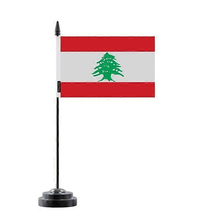 Table Flag - Lebanon - 14 x 21 cm - Polyester - Plastic Pole - Double-Sided Print