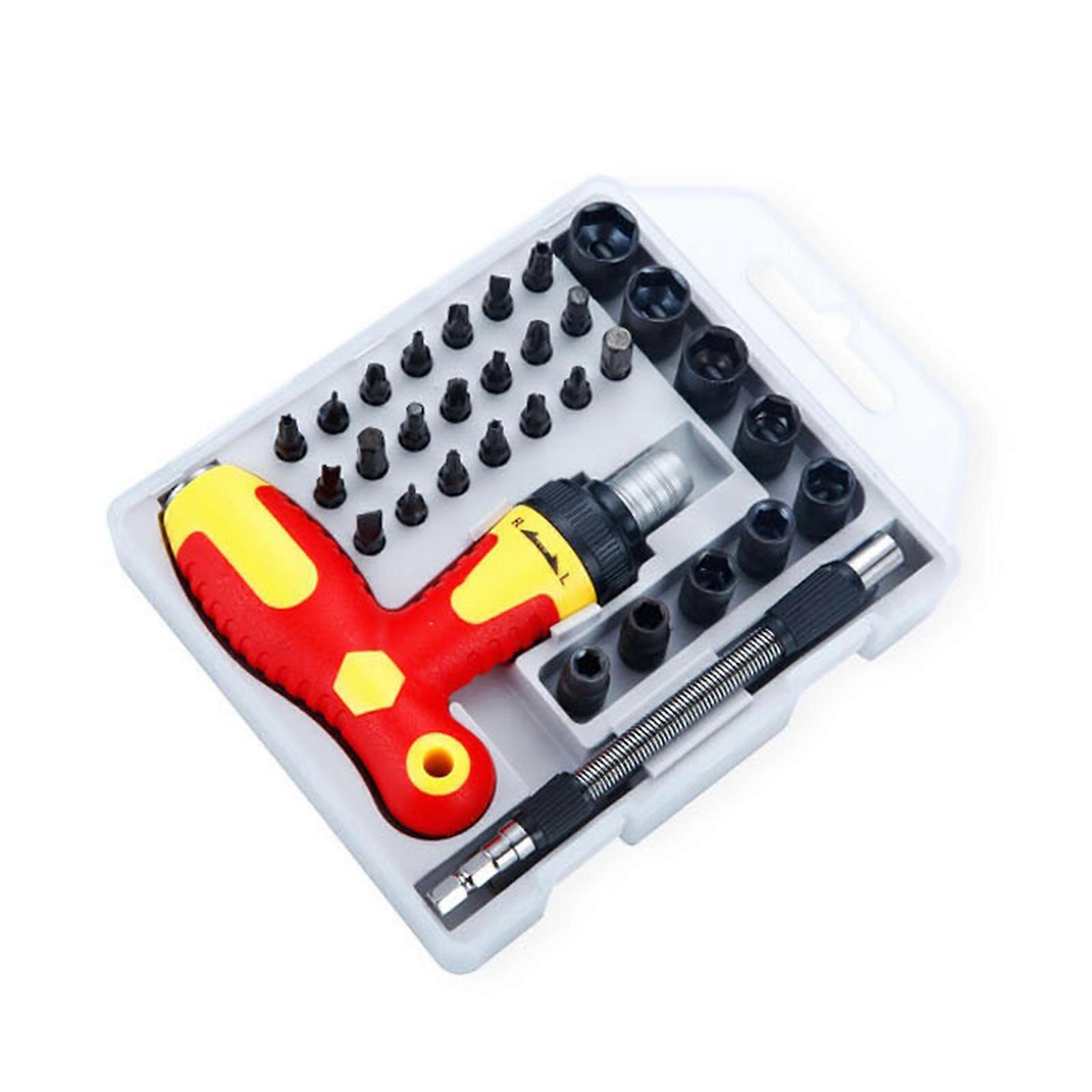 33 Pcs for T Handle Ratchet Screwdriver Set with Multi Bits for Industrial Maintenance Computers Tablets Repair Antirust