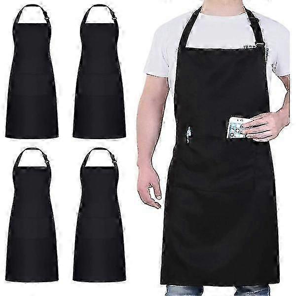 Grembiule da cuoco 4 pezzi, grembiule nero con 2 tasche, KB da uomo e da donna