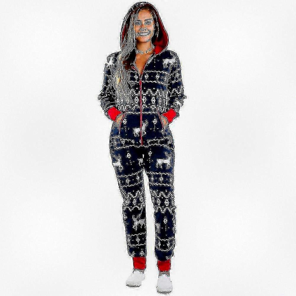 Women Christmas One-Piece Zip Jumpsuit Hoodie Playsuit Pyjamas Nightwear Loungewear Suitable for Various Brands